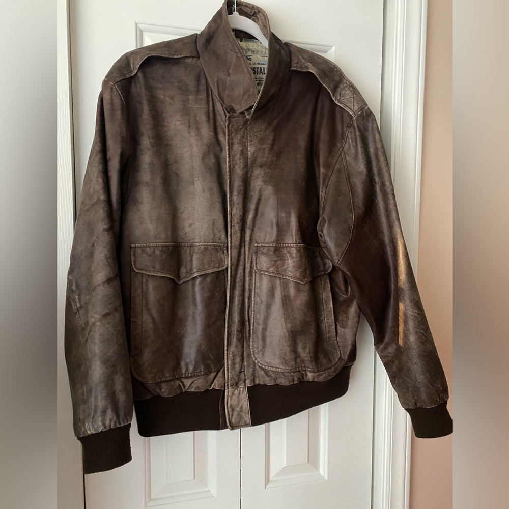 SOLD  Brown Leather Bomber Jacket